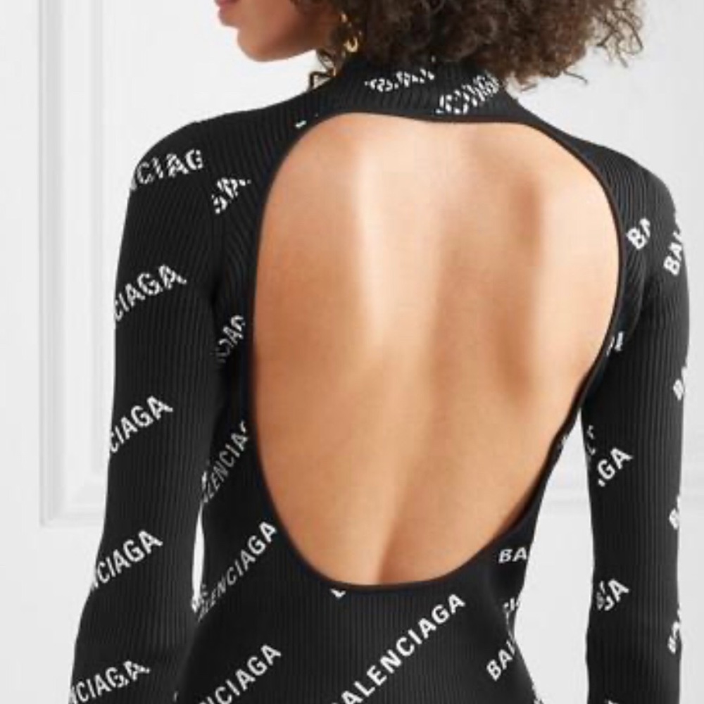 NWT Balenciaga Open Back Logo Rib Knit Turtleneck Sweater Medium MSRP $1520